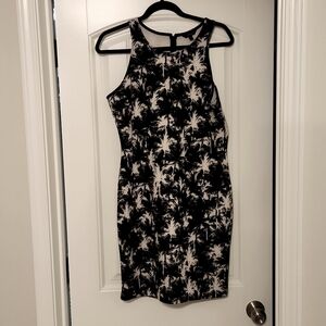 Guess Scuba Racerback Mini Dress Black White Palm Tree Size L